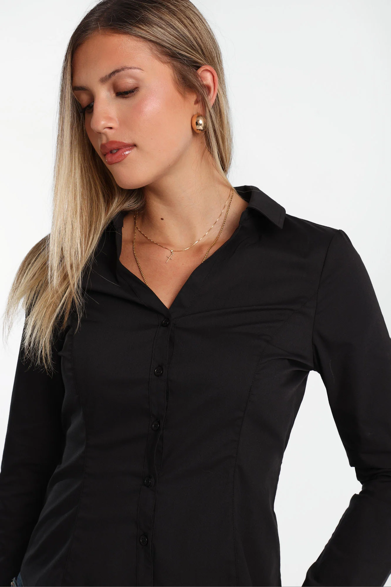 Button-Up Tie-Back Long Sleeve Shirt - Image 7