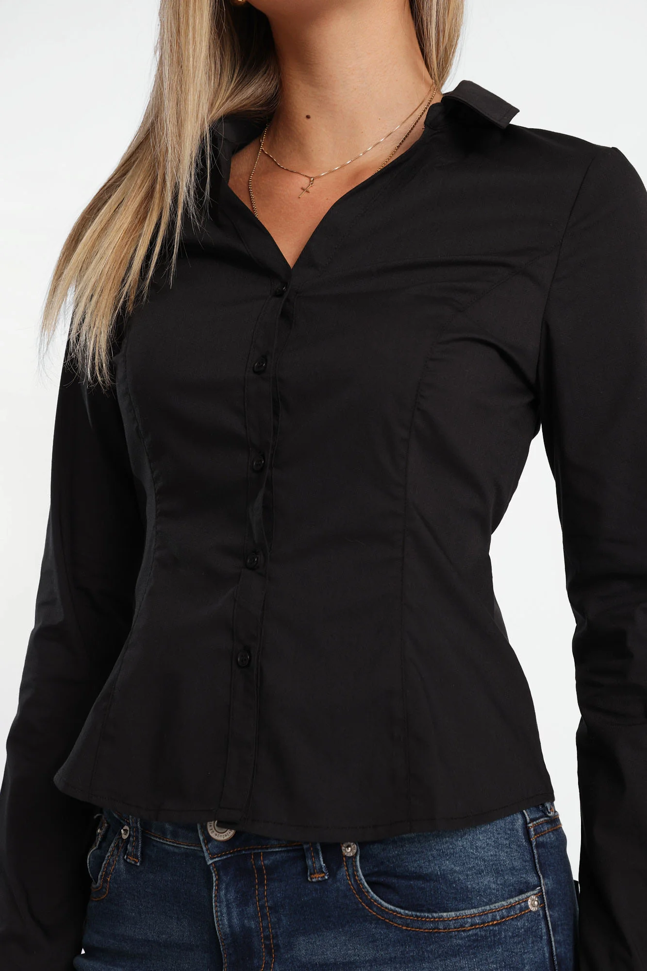 Button-Up Tie-Back Long Sleeve Shirt - Image 9