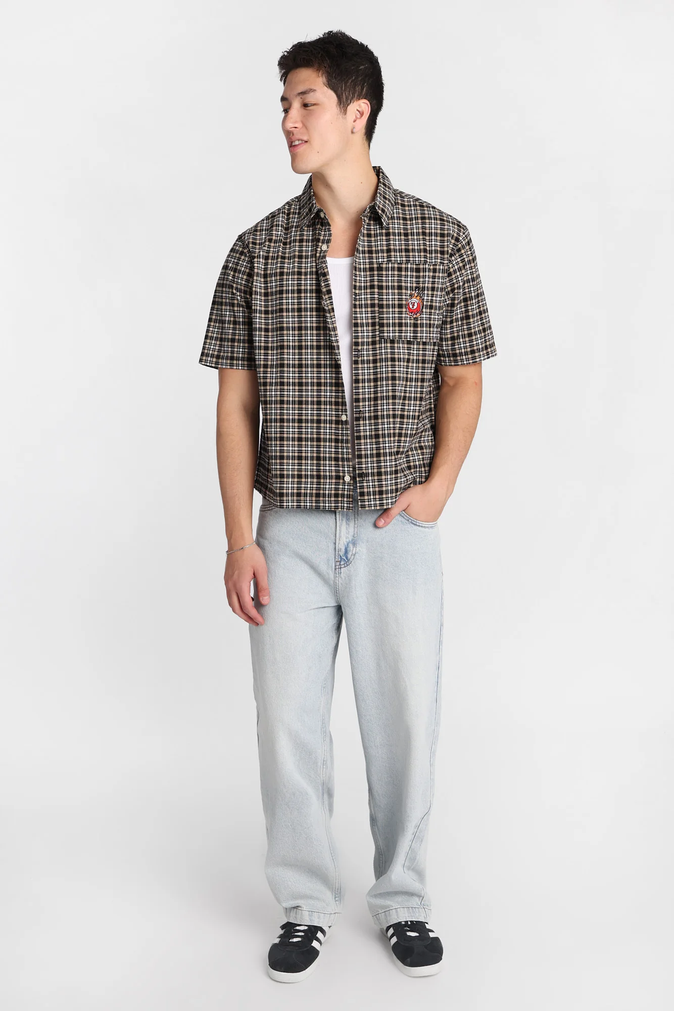 7-Ball Embroidered Plaid Boxy Short Sleeve Shirt - Image 4