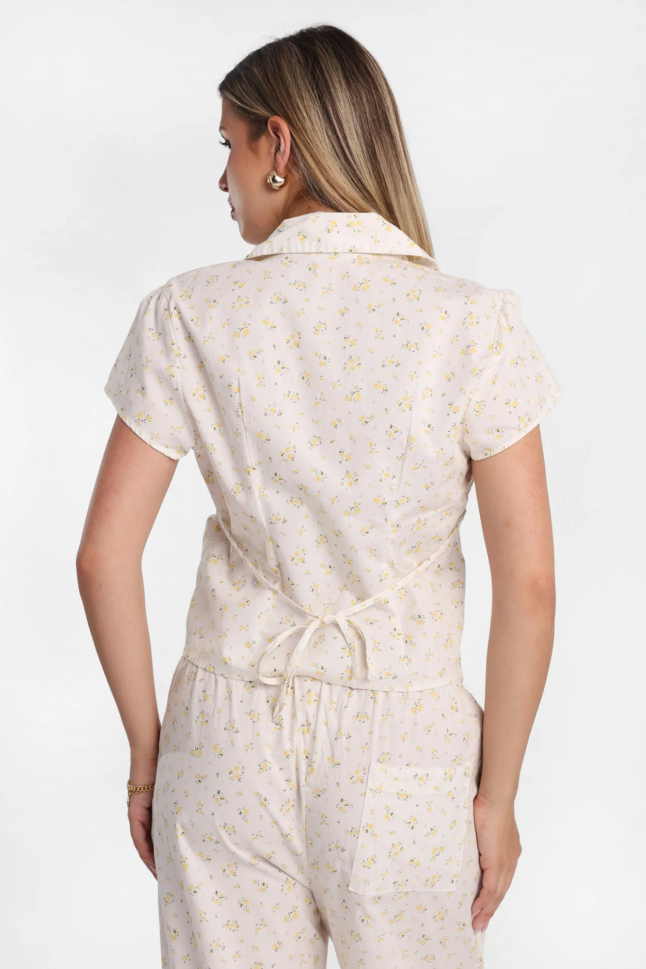 Poplin Cotton Short Sleeve Tie-Back Button-Up Shirt - Image 10