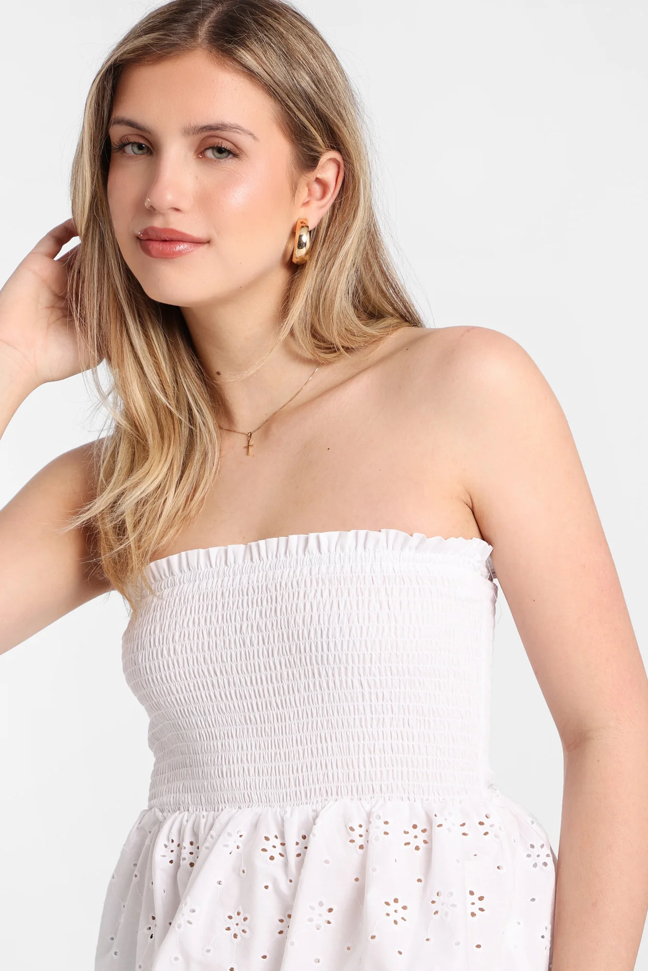 Cotton Eyelet Smocked Strapless Top - Image 10