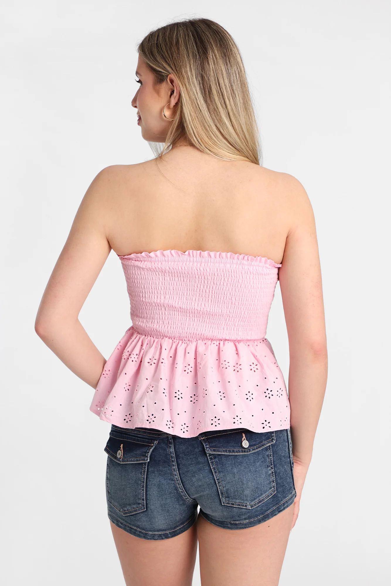 Cotton Eyelet Smocked Strapless Top - Image 13