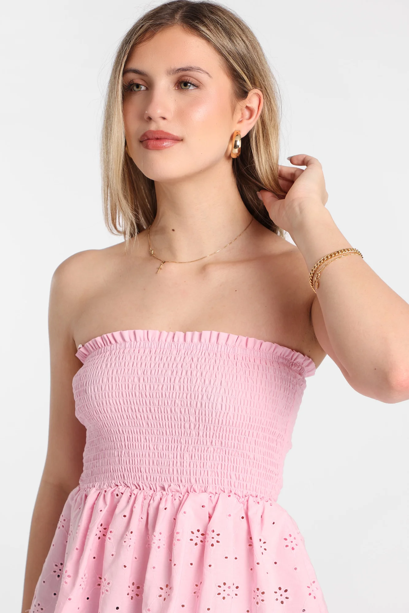Cotton Eyelet Smocked Strapless Top - Image 15