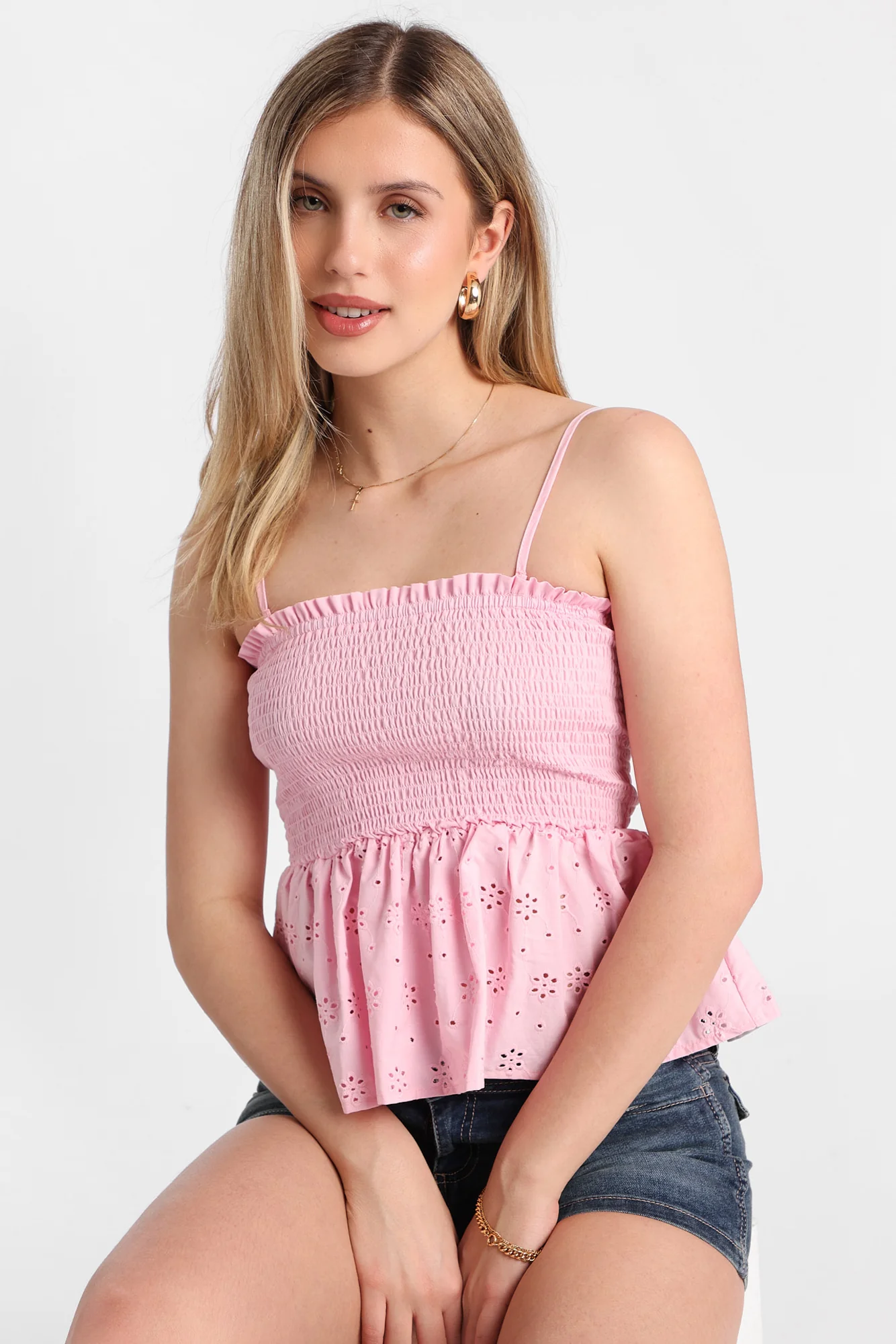 Cotton Eyelet Smocked Strapless Top - Image 16