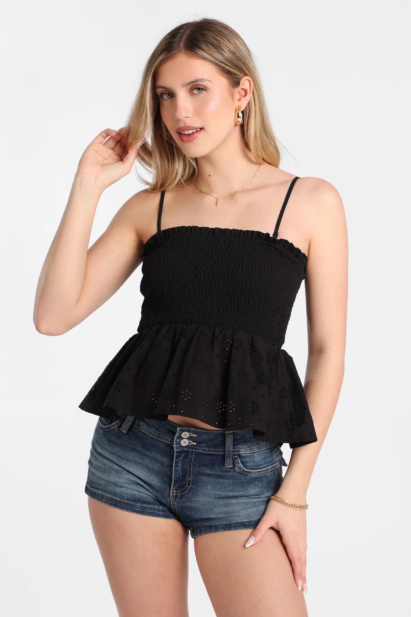 Cotton Eyelet Smocked Strapless Top - Image 3
