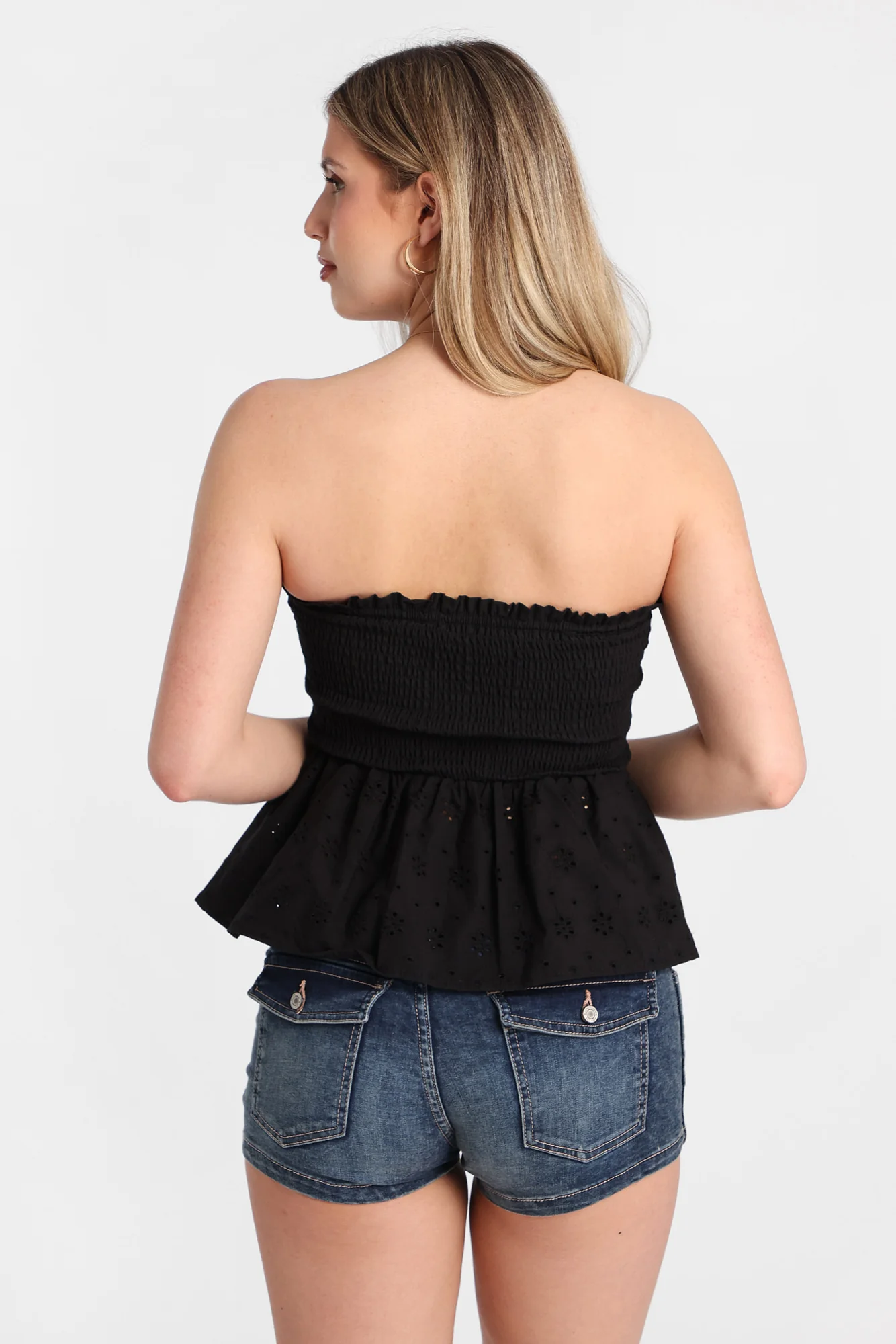 Cotton Eyelet Smocked Strapless Top - Image 4
