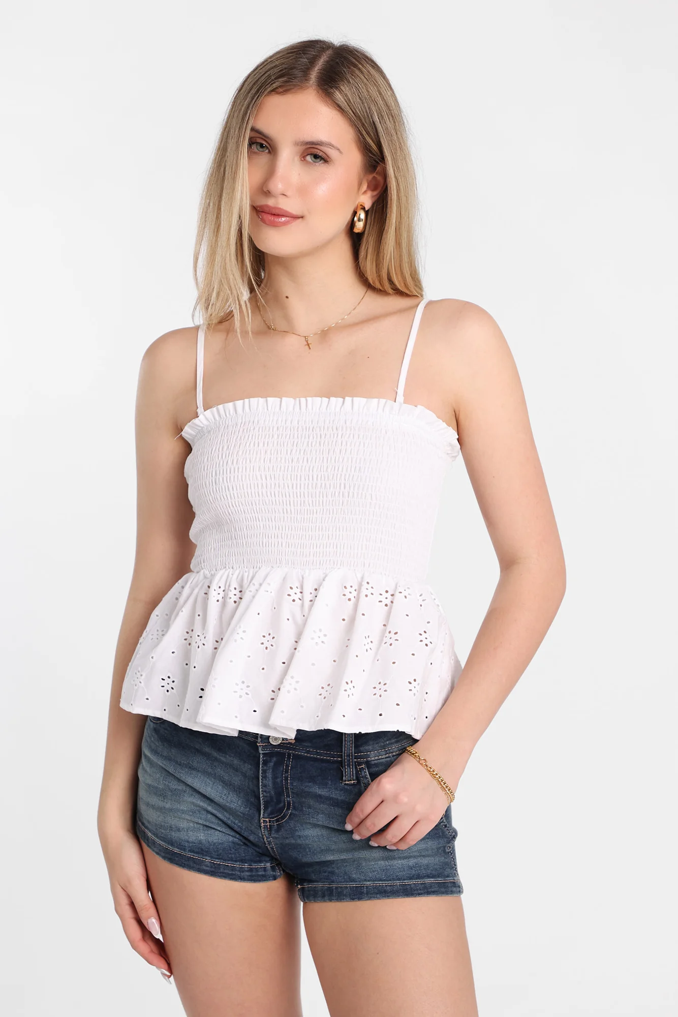 Cotton Eyelet Smocked Strapless Top - Image 7