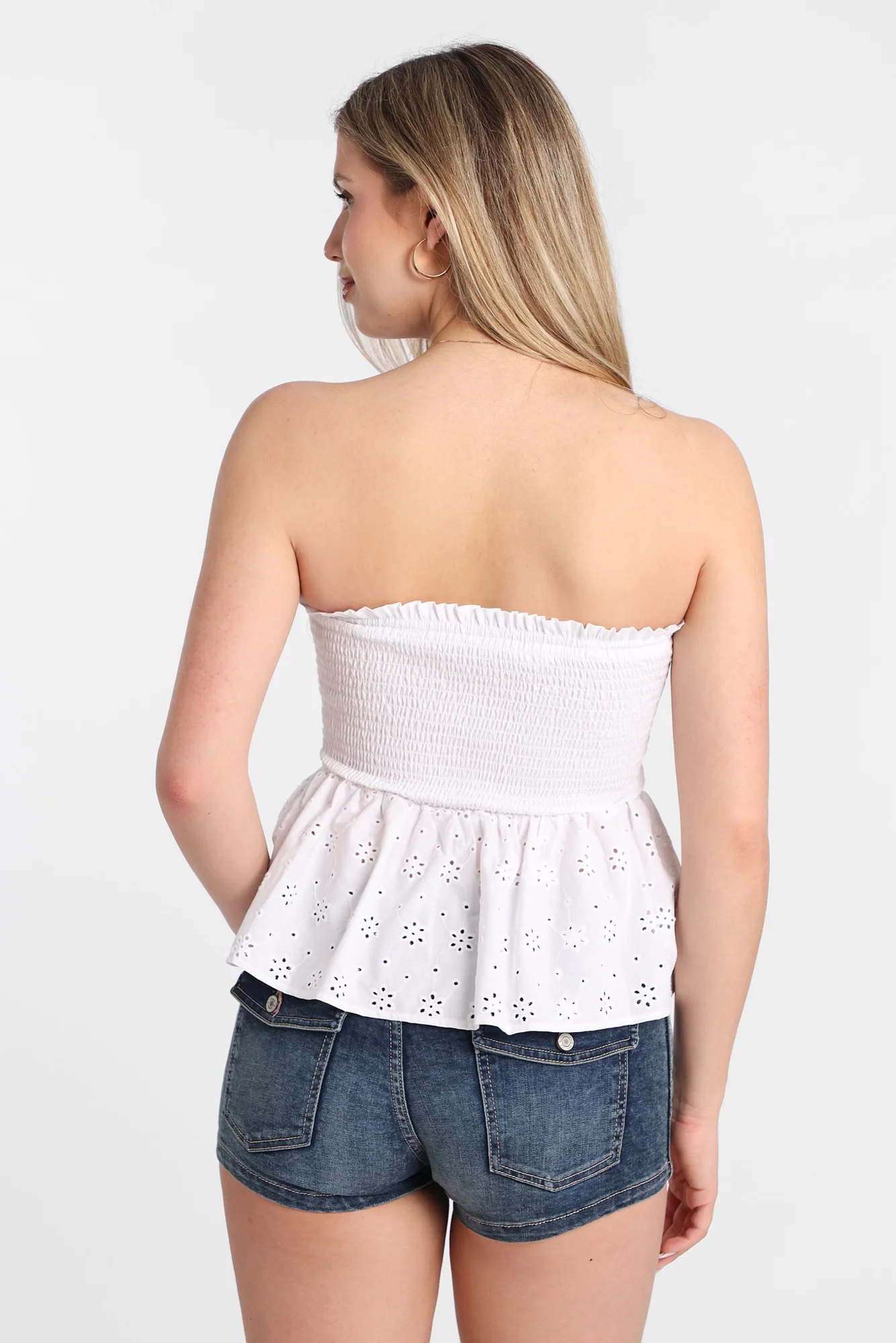 Cotton Eyelet Smocked Strapless Top - Image 8