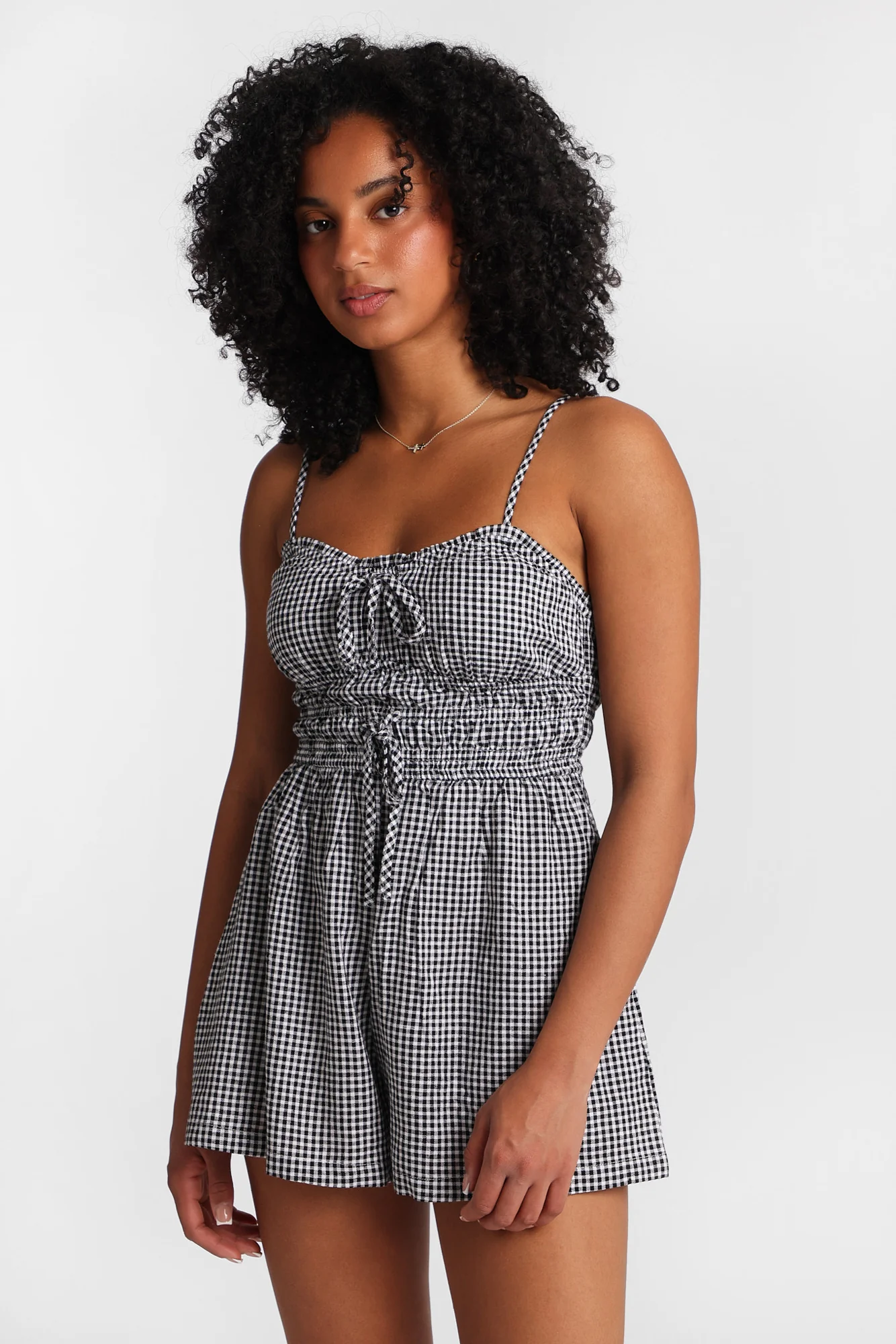 Linen-Blend Tie-Front Romper