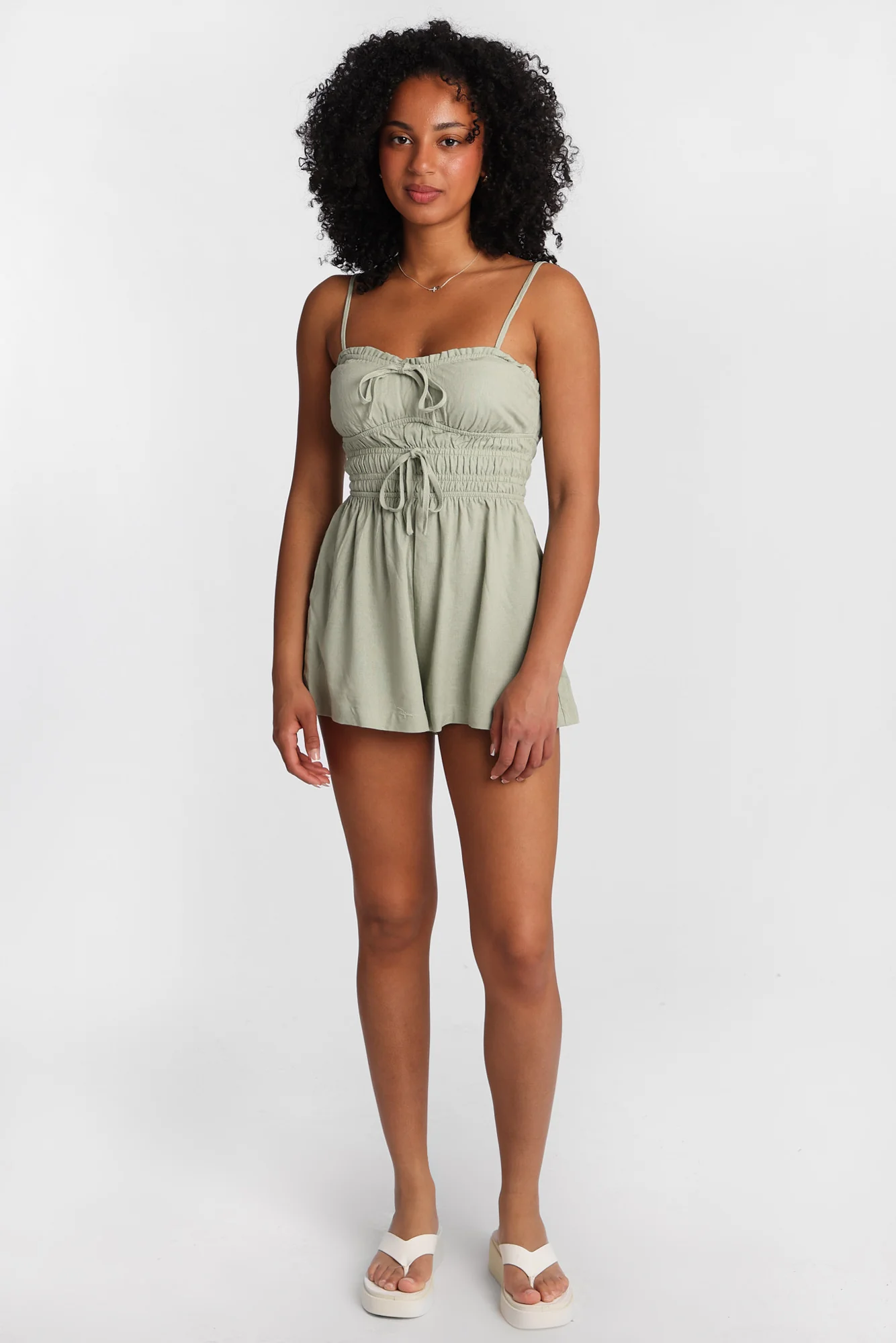 Linen-Blend Tie-Front Romper - Image 12