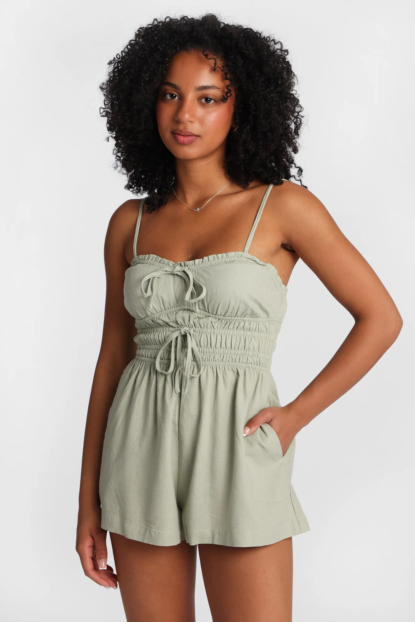 Linen-Blend Tie-Front Romper - Image 9