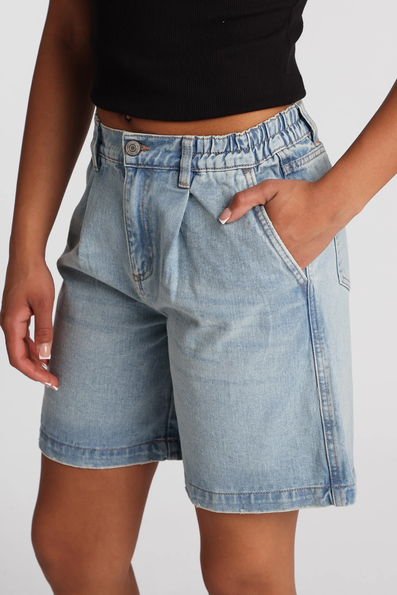 High Rise Stretch Waistband Trouser Jorts - Image 2