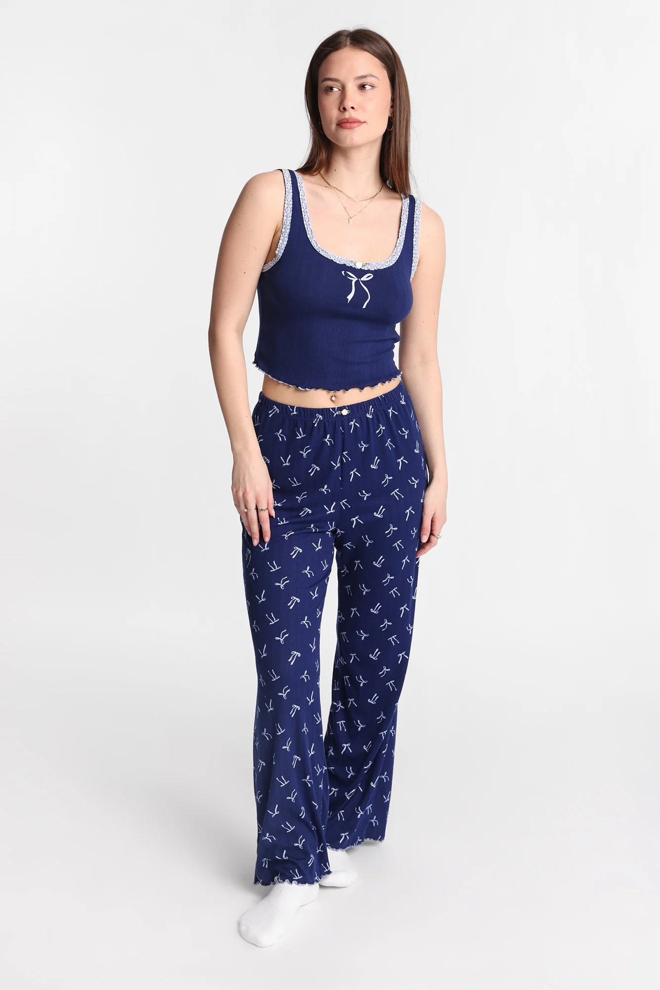 Graphic Pointelle Knit Pajama Tank Top & Pants 2-Piece Set - Image 5