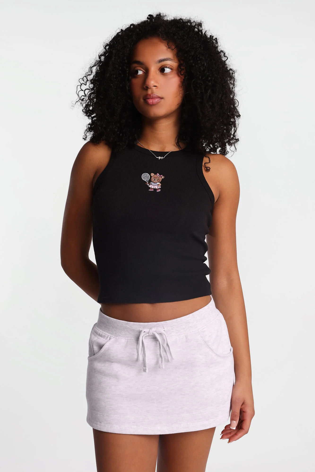 Tennis Bear Embroidered Ribbed Knit High Neck Tank Top - Image 3