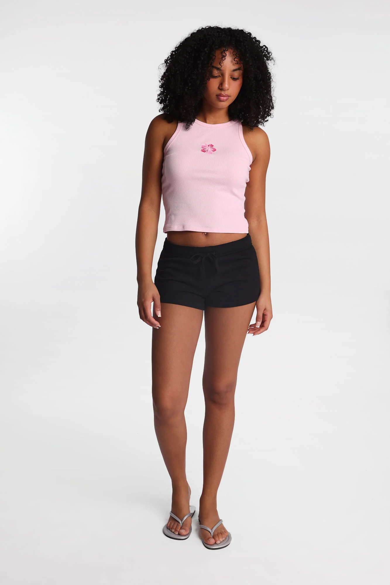Hibiscus Embroidered Ribbed Knit High Neck Tank Top - Image 4