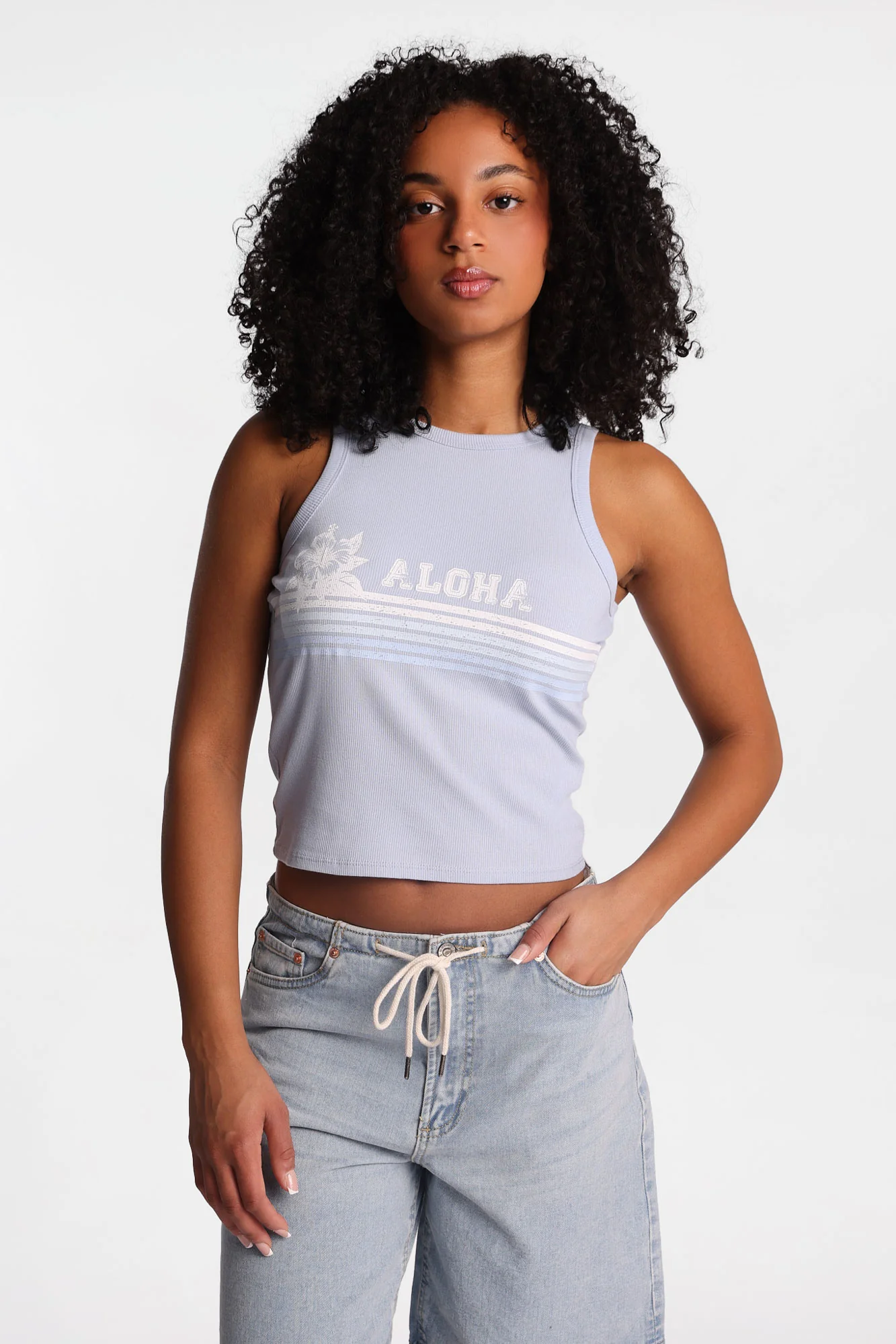 Aloha Ribbed Knit High Neck Tank Top - Image 3