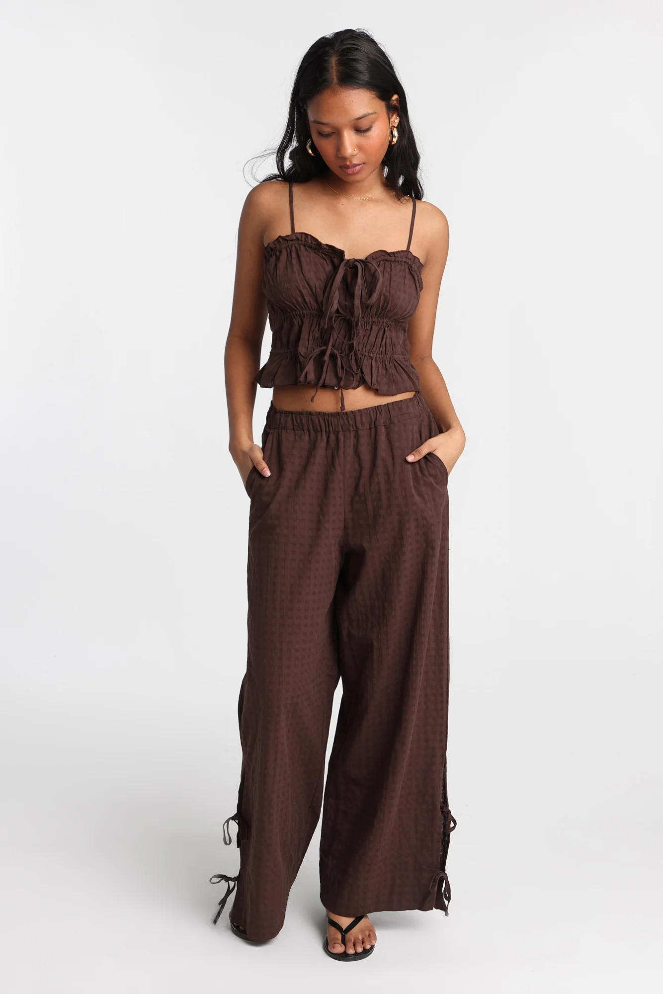 AERO Cotton Tie-Front Peplum Top - Image 12