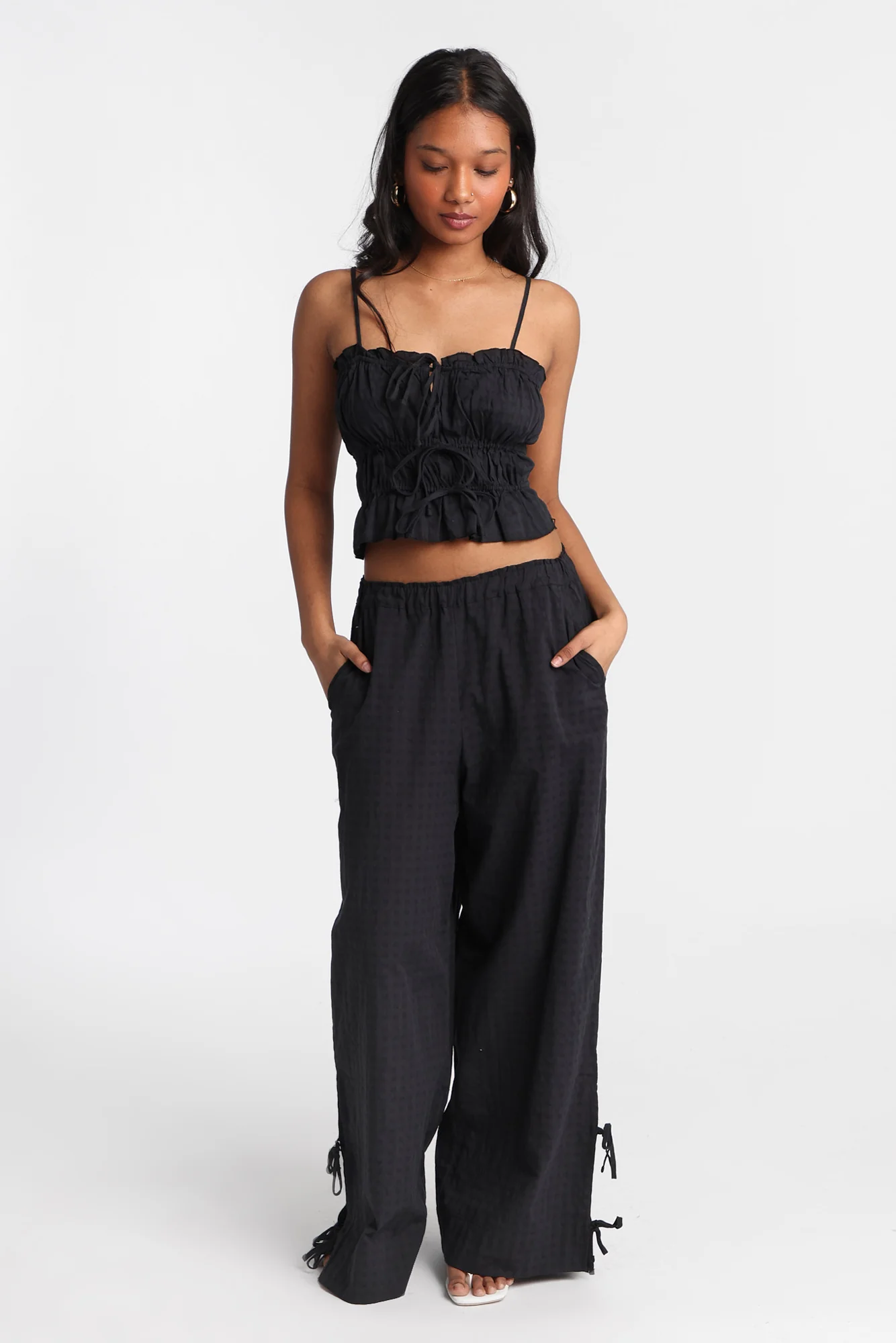 AERO Cotton Tie-Front Peplum Top - Image 4