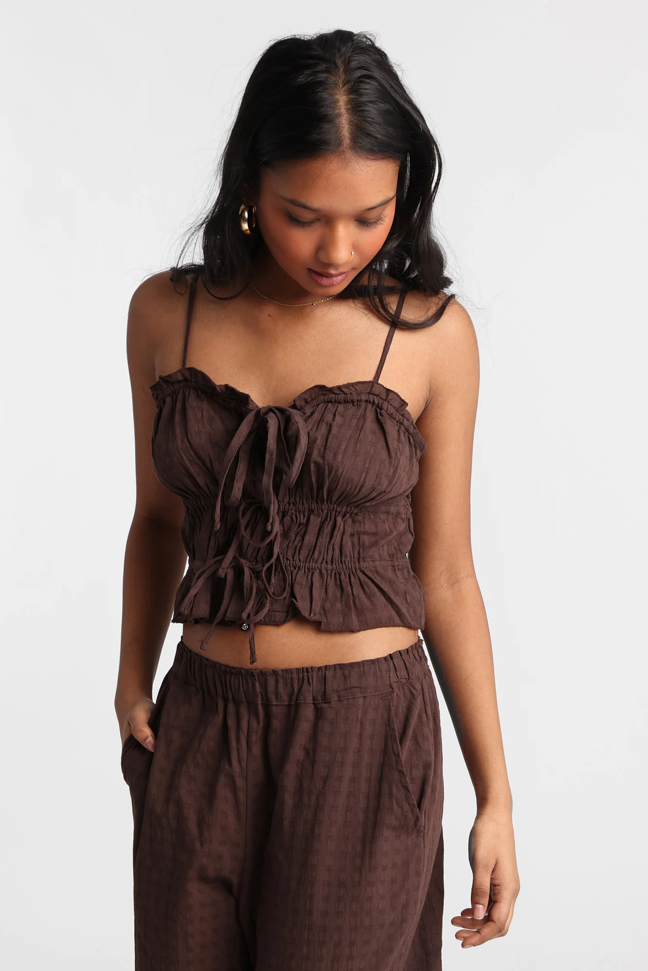 AERO Cotton Tie-Front Peplum Top - Image 9