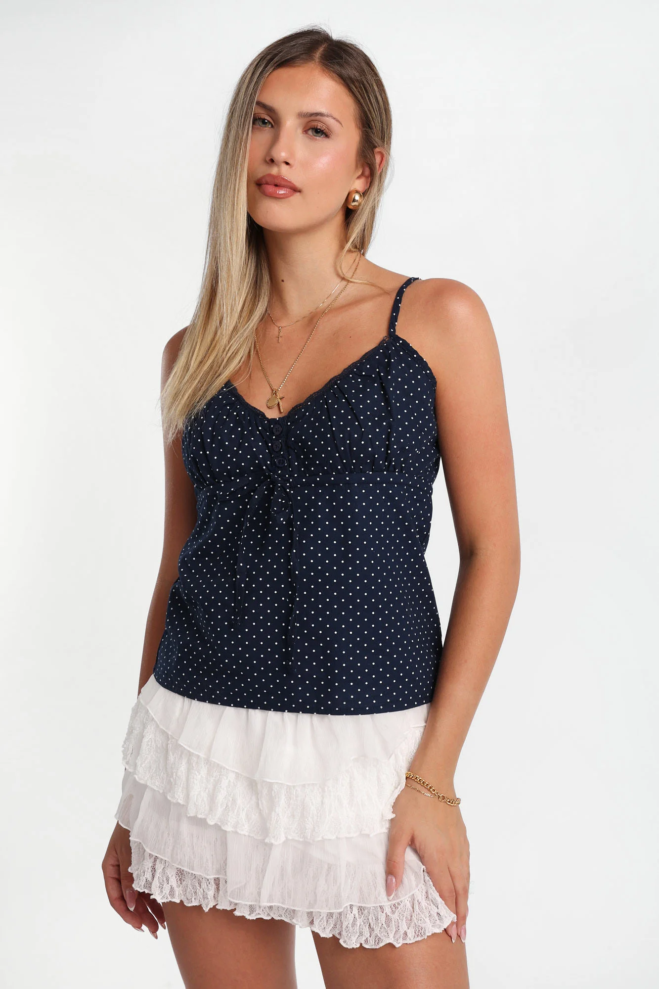 AERO Polka Dot Lace Trim Babydoll Camisole - Image 5