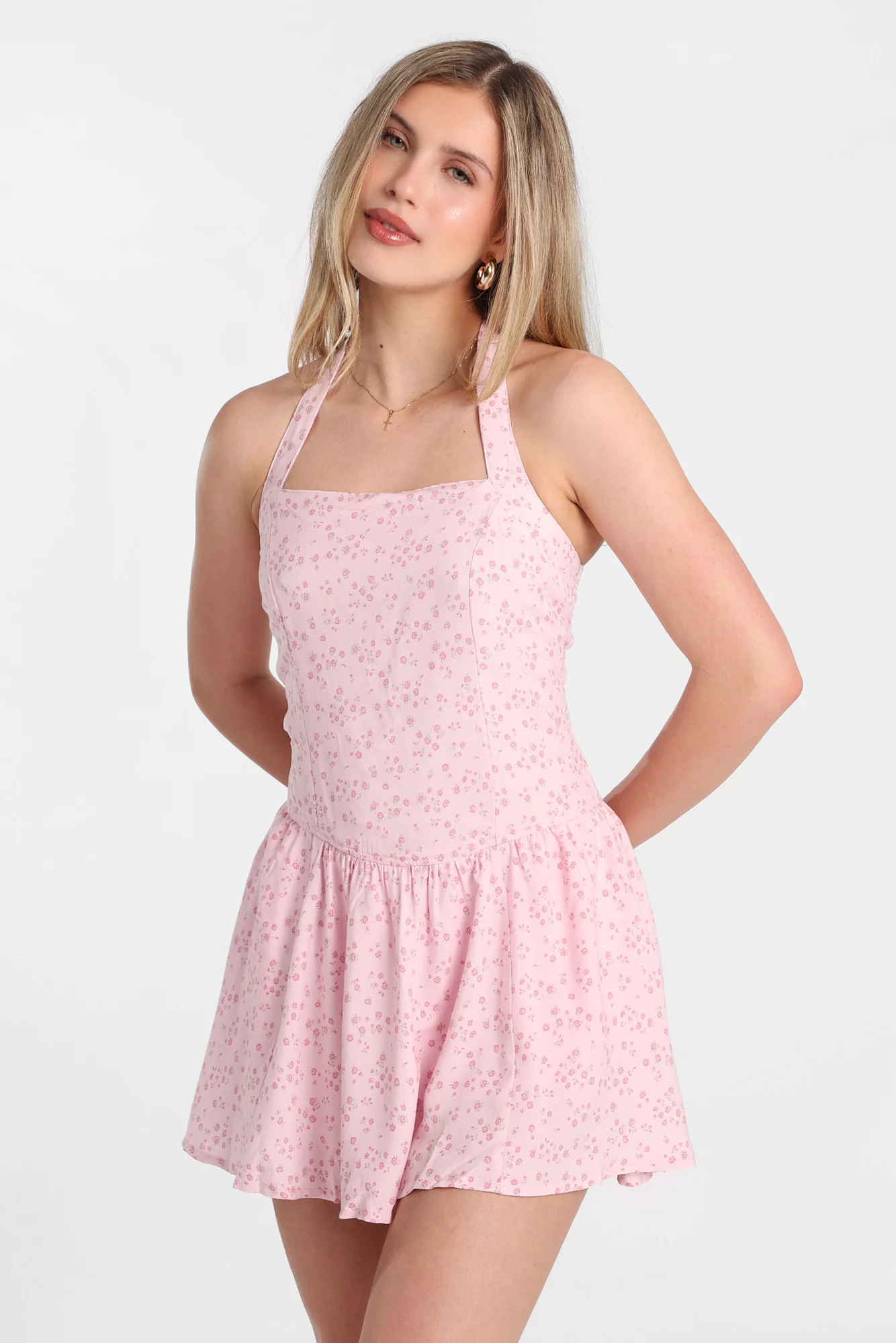 AERO Halter Neck Drop Waist Mini Dress