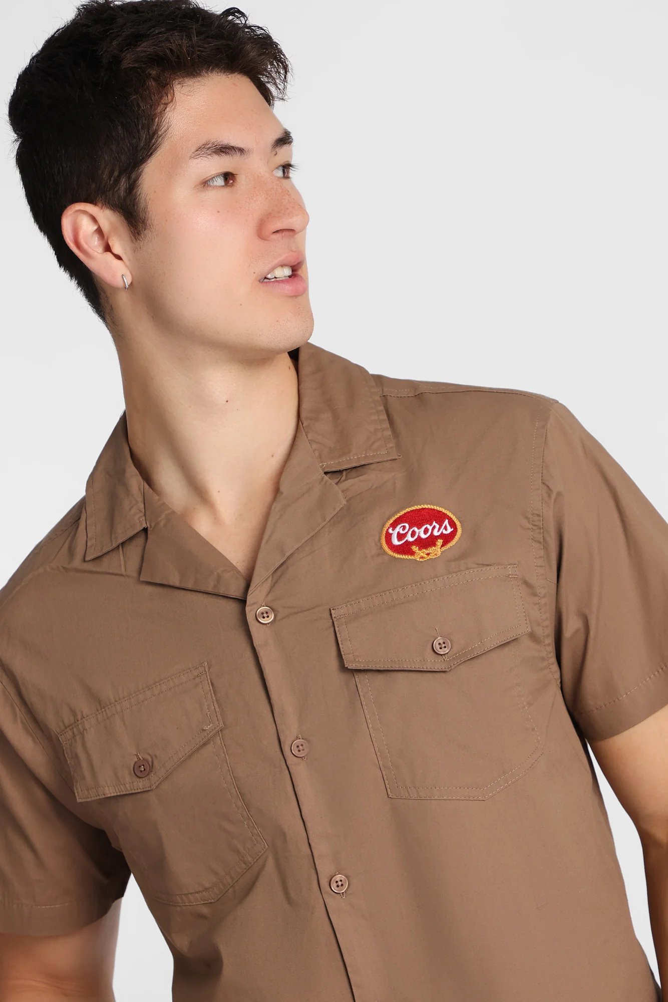 Coors Horseshoe Embroidered Patch Button-Up Shirt - Image 3