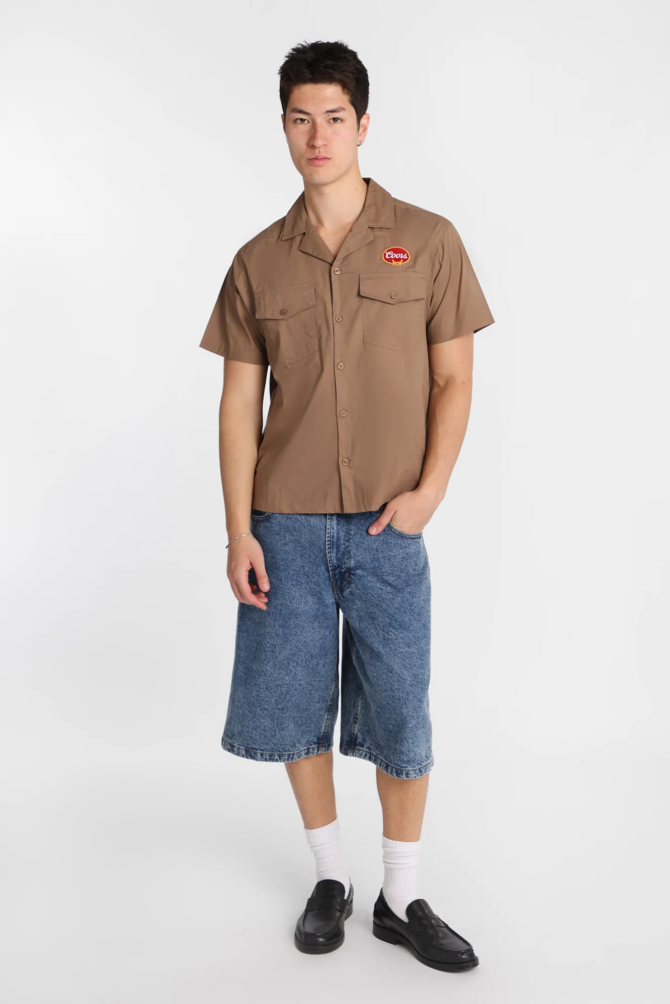 Coors Horseshoe Embroidered Patch Button-Up Shirt - Image 4