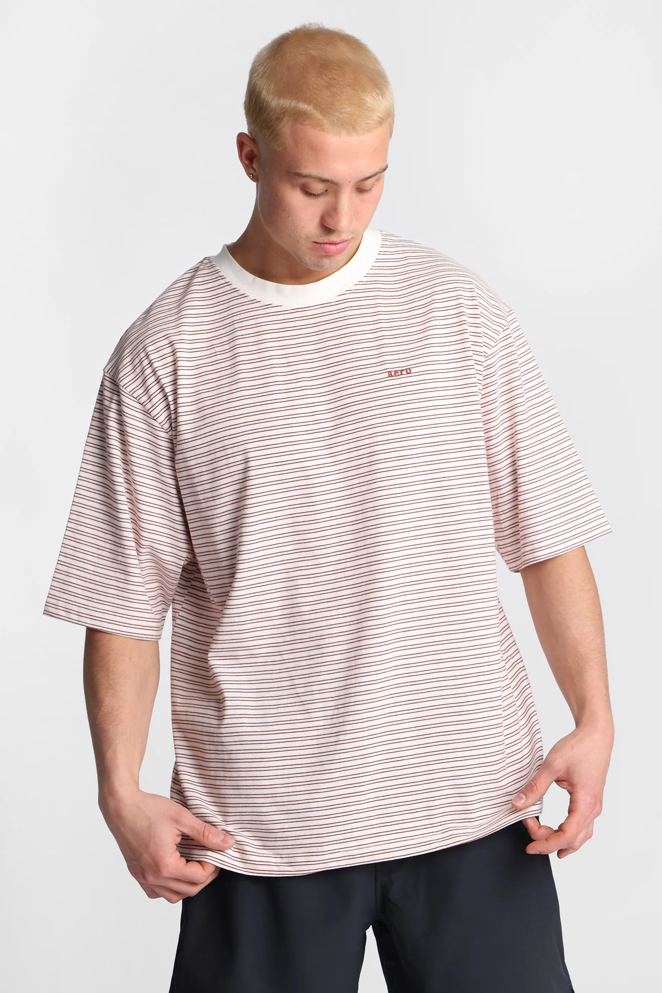 AERO Embroidered Striped Oversized Tee - Image 9