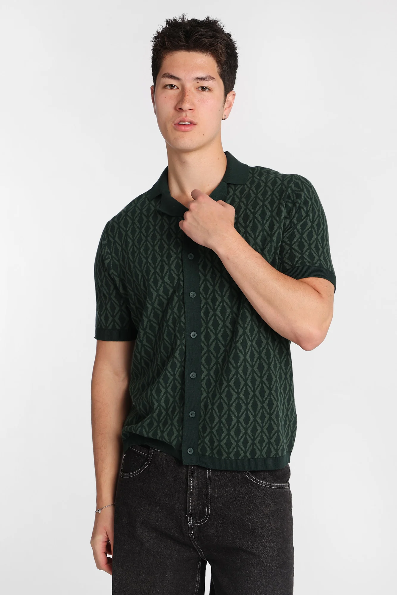 Textured Geometric Short Sleeve Shirt - Image 2