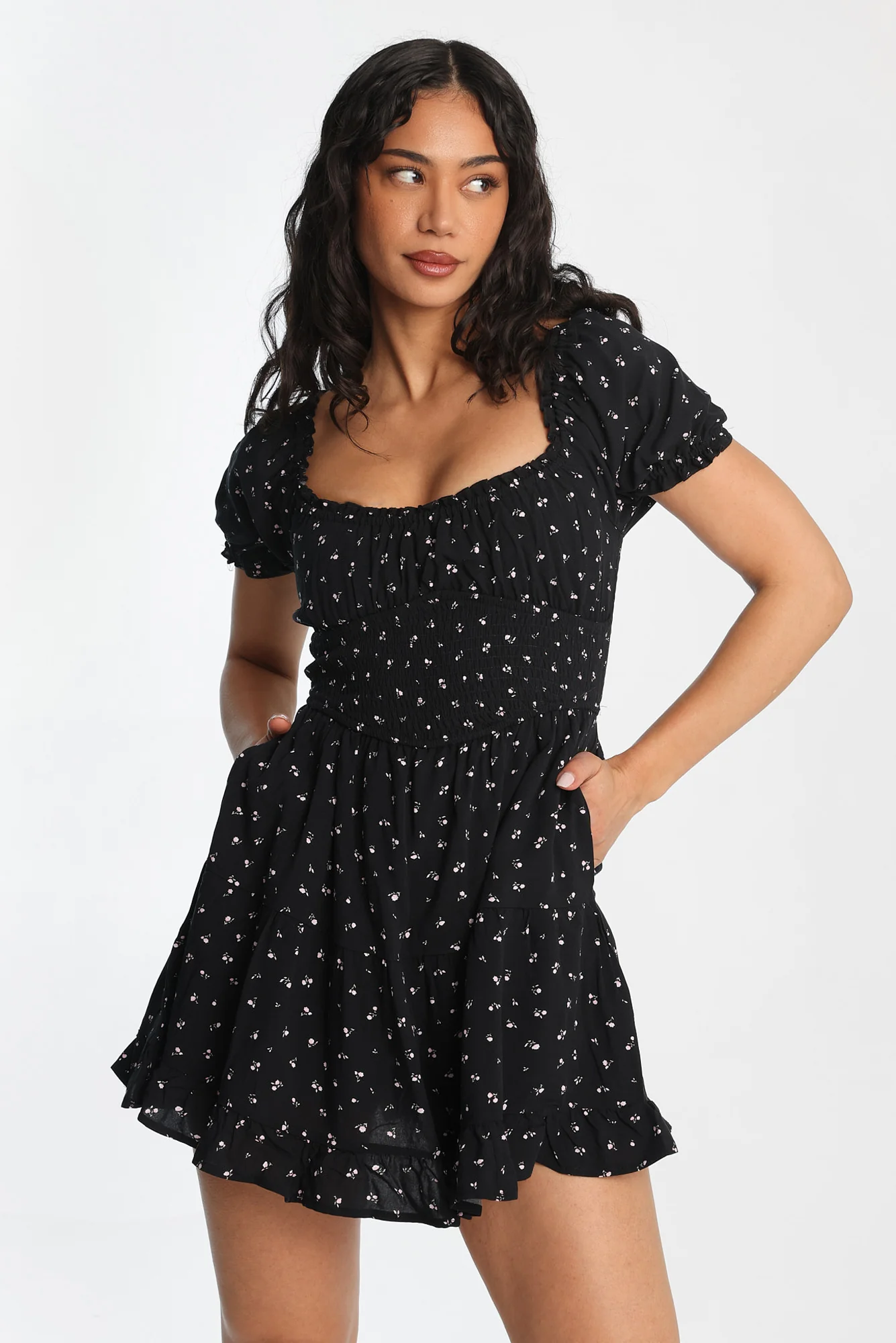 AERO Scoop Neck Fit & Flare Smocked Mini Dress - Image 6