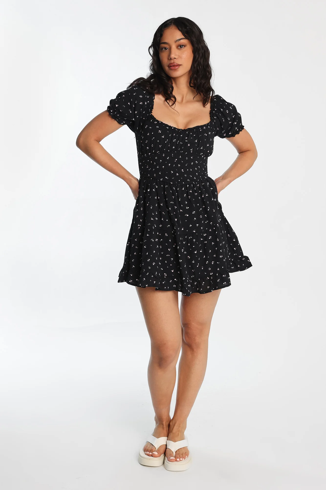 AERO Scoop Neck Fit & Flare Smocked Mini Dress - Image 9