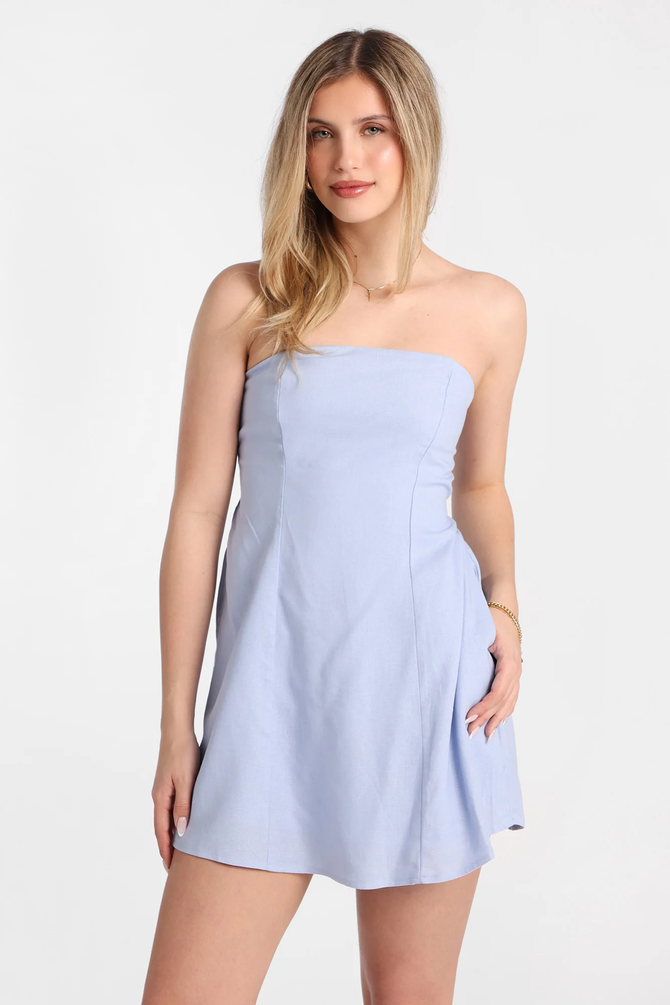 AERO Linen-Blend Strapless Mini Dress - Image 8