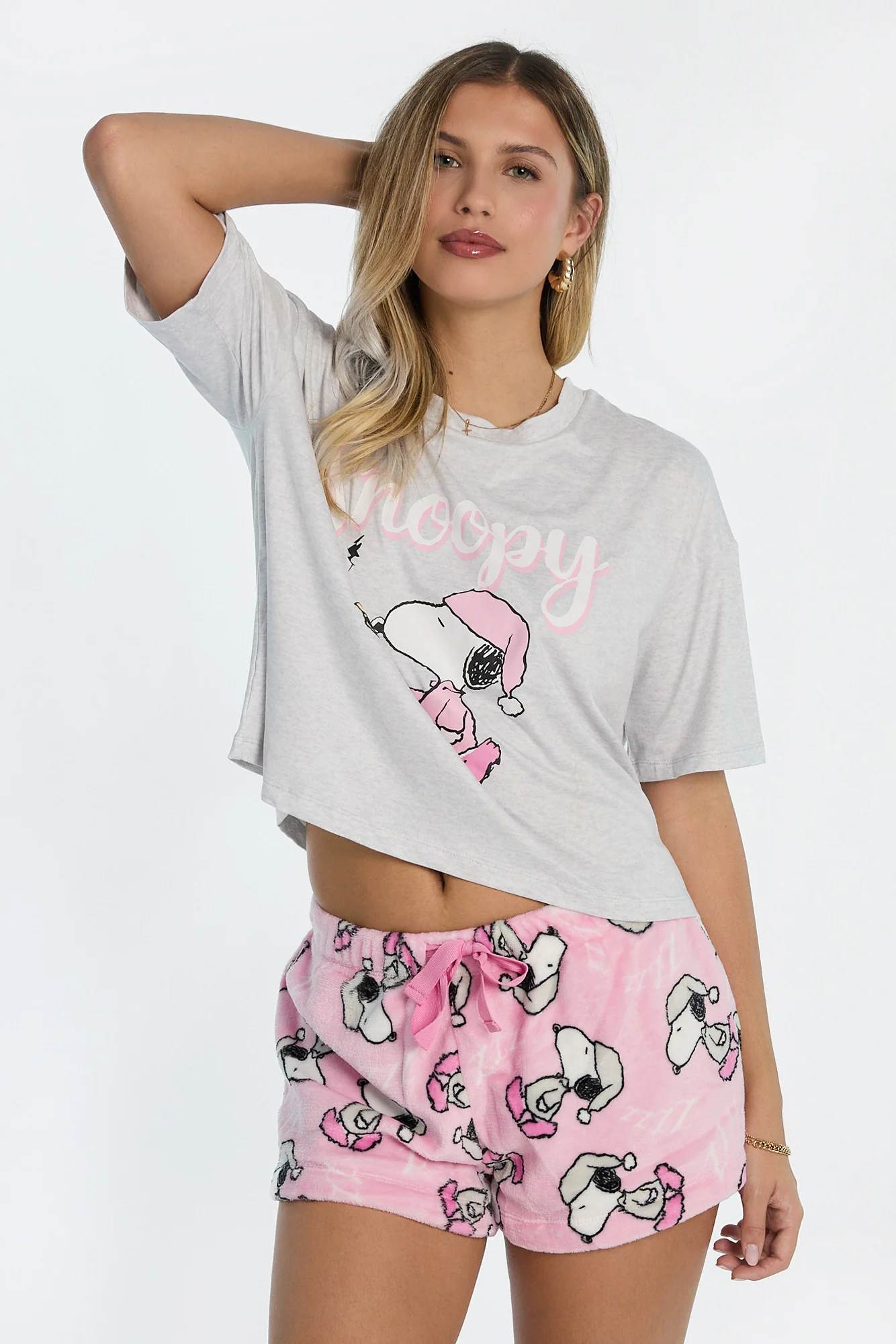 Peanuts Snoopy Candle Pajama Tee & Plush Shorts 2-Piece Set