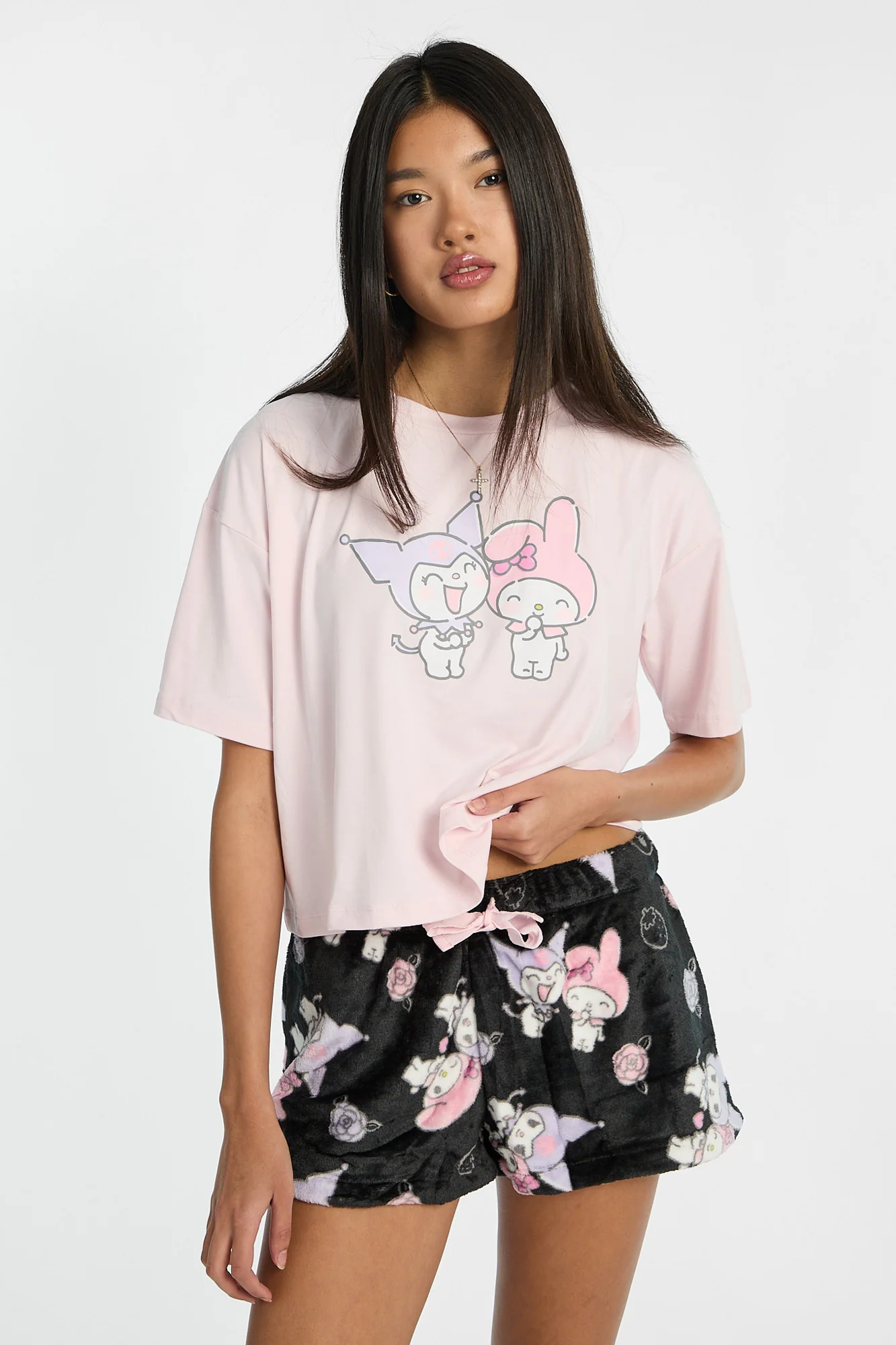 Kuromi My Melody Pajama Tee & Plush Shorts 2-Piece Set - Image 2