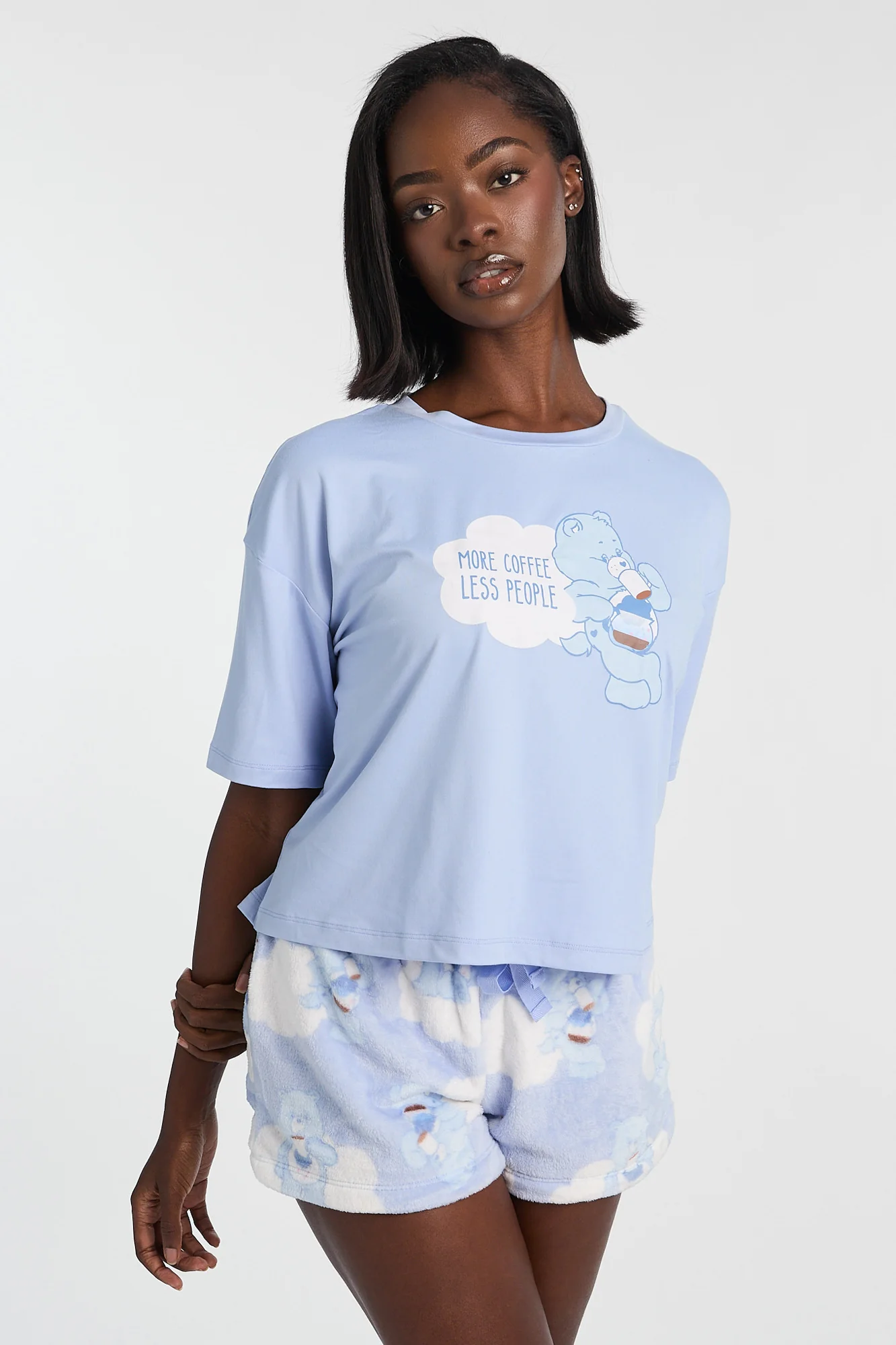 Care Bears More Coffee Less People Pajama Tee & Plush Shorts 2-Piece Set