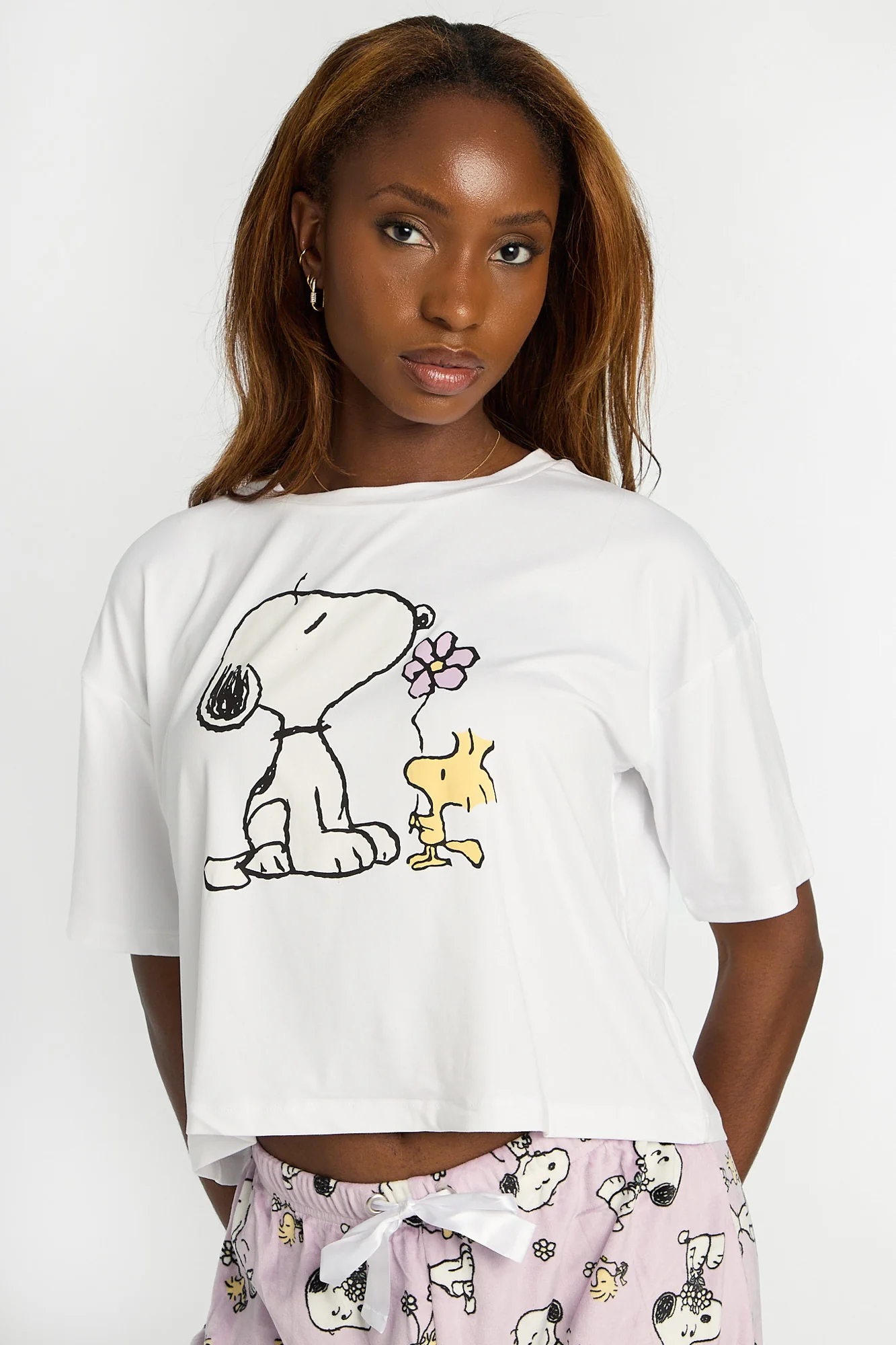 Peanuts Snoopy Flower Super Soft Pajama Tee And Velour Pajama Pants 2-Piece Set - Image 2