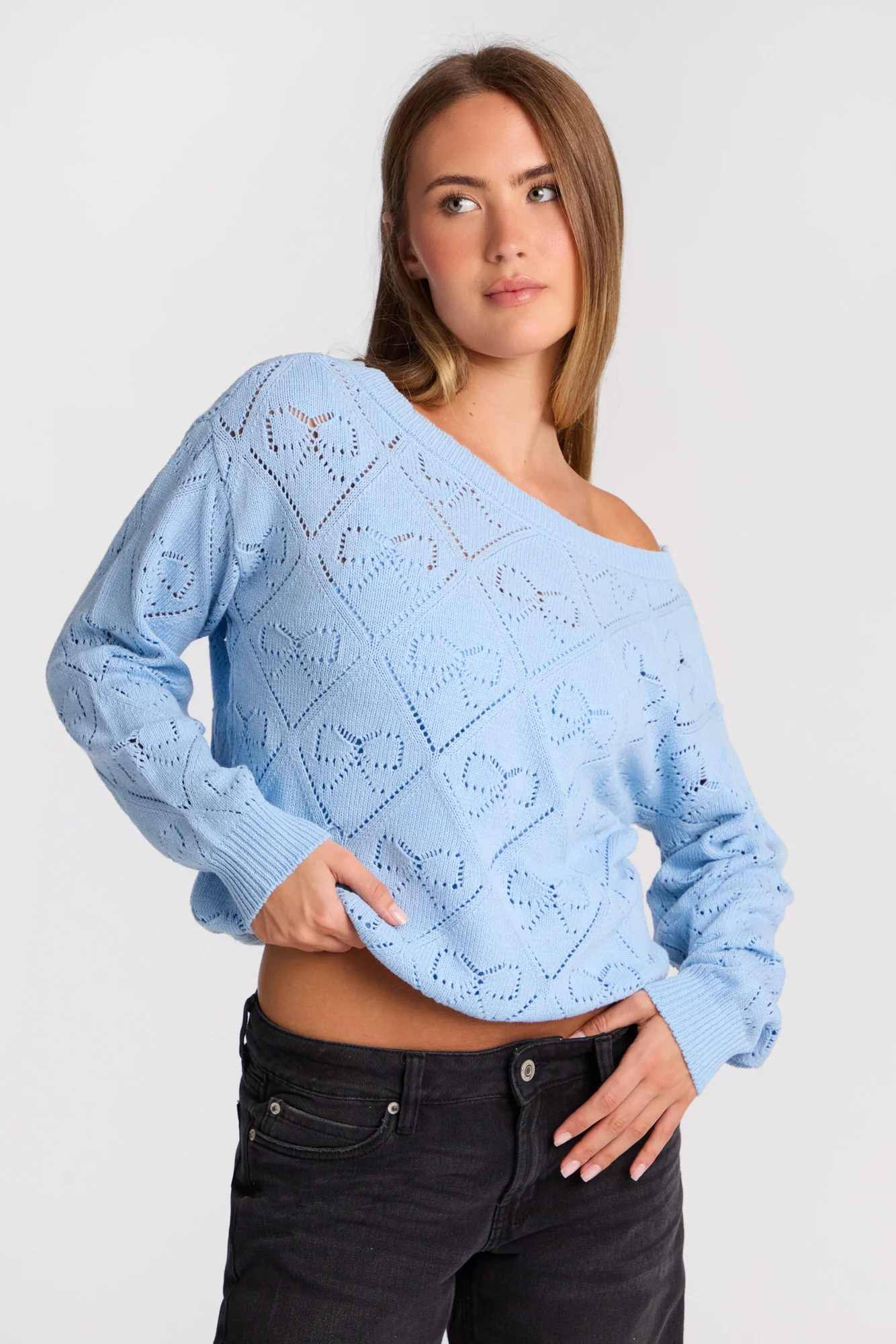 AERO Pointelle Knit Off-Shoulder Sweater - Image 15