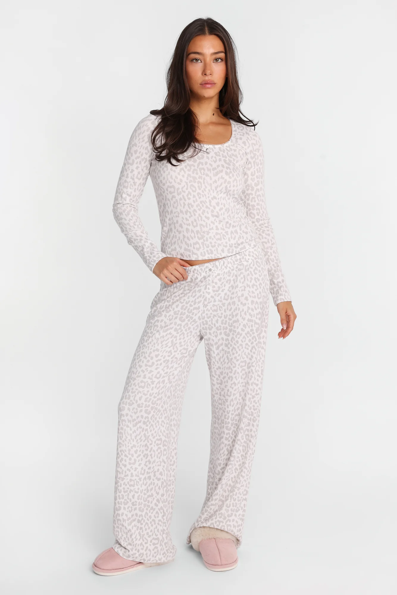 AERO Pointelle Knit Wide Leg Pajama Pants - Image 5