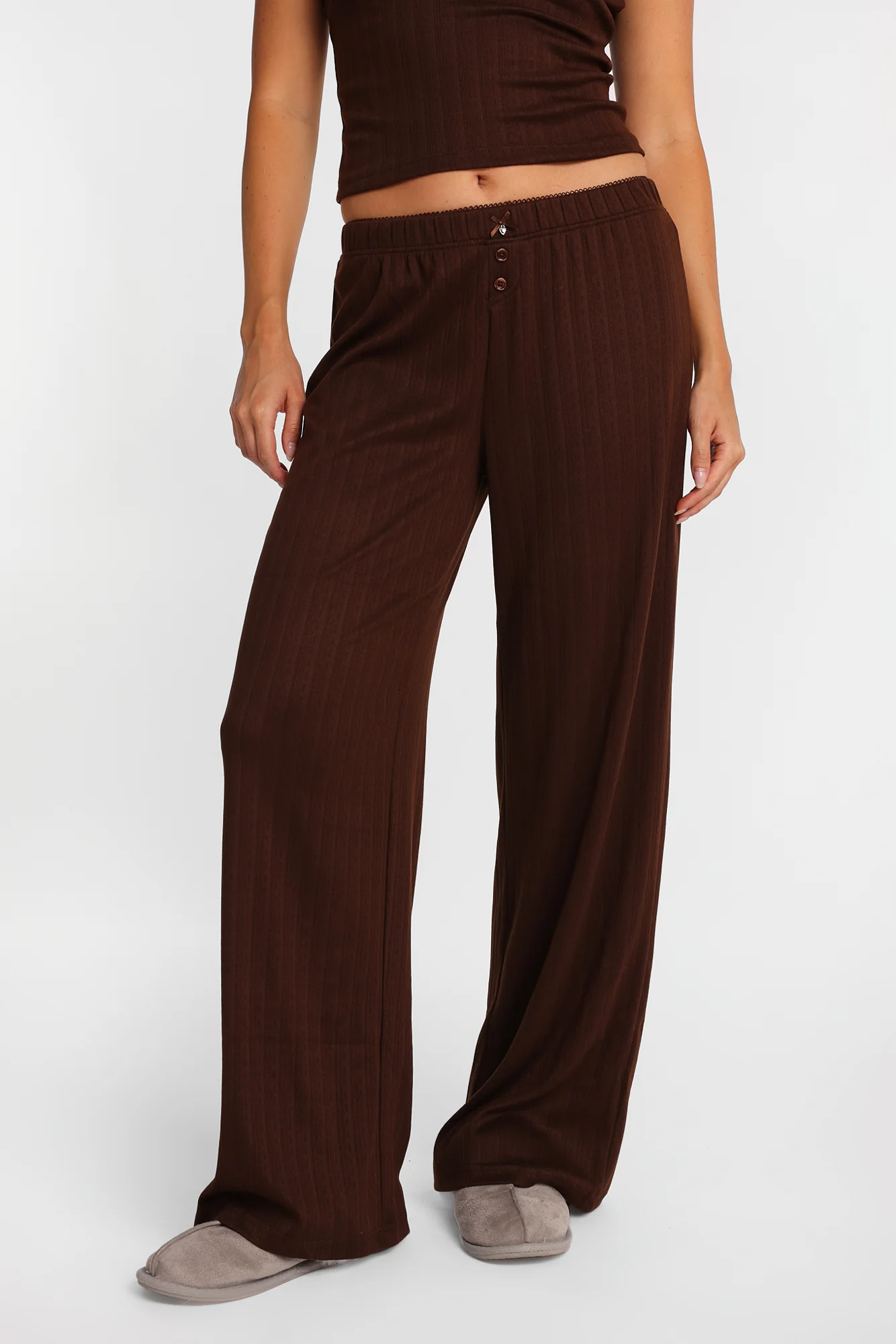 AERO Pointelle Knit Wide Leg Pajama Pants - Image 6