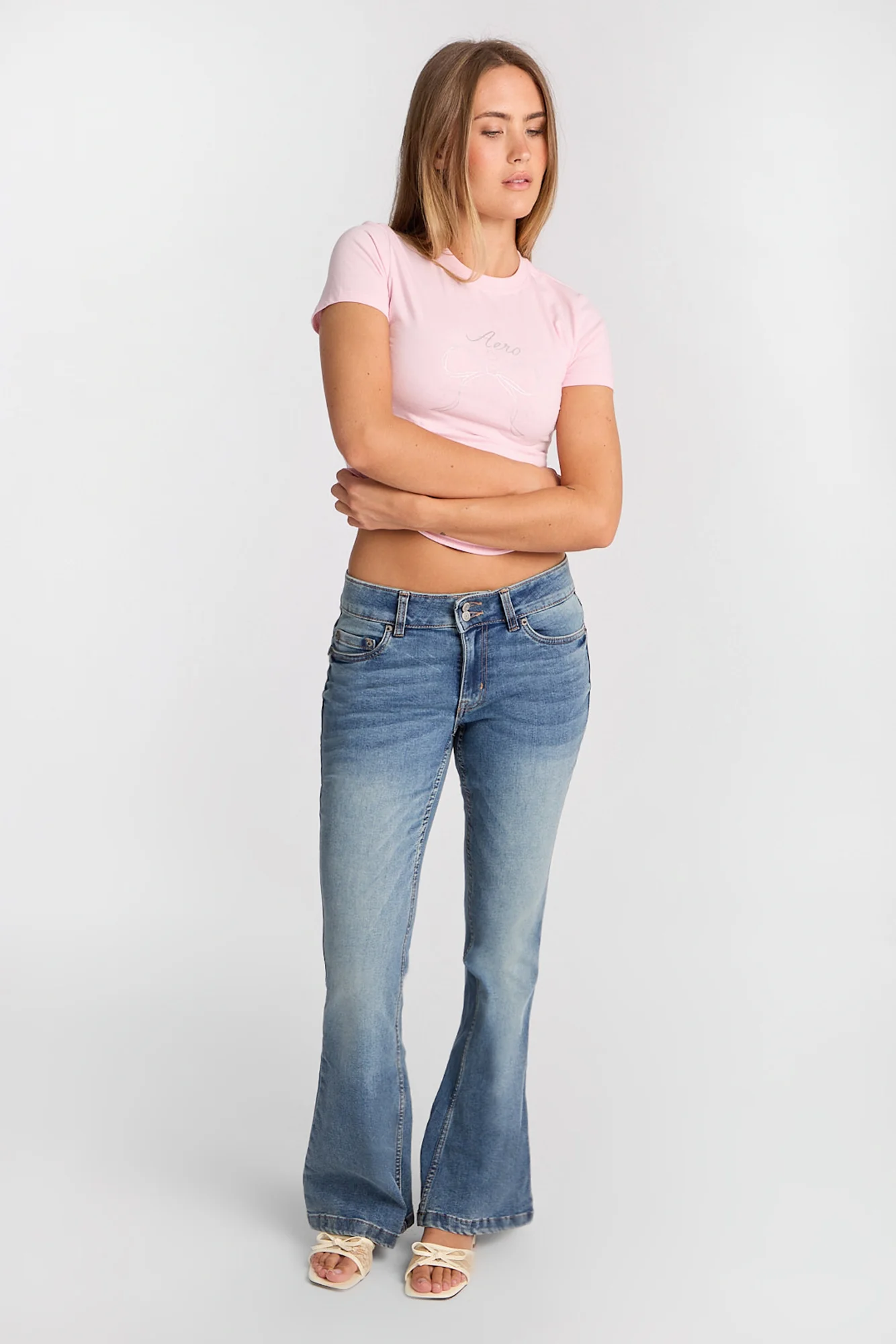 AERO Embroidered Low Rise Flare Jeans - Image 4